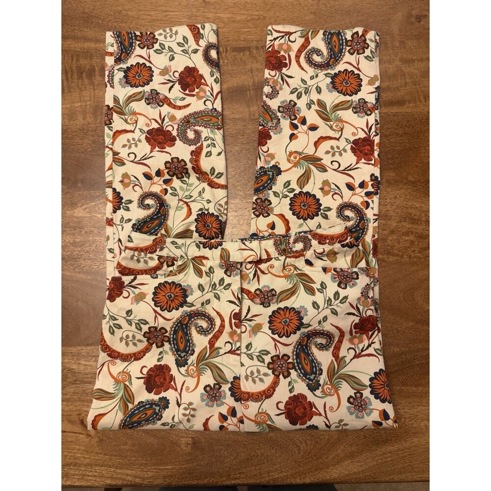 Harold Women 8 Multicolor Paisley‎ Floral Print Stretch Cotton Straight Leg Boho